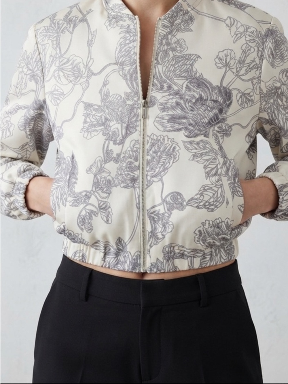 One by chapter one Cream Floral Cropped Bomber Jacket
